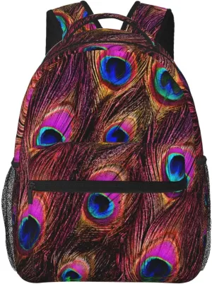 Purple Peacock Tail Feathers Casual Backpack Travel Laptop Backpacks Lightweight Daypack Large Capacity Rucksack Notebook Bags Business Work Bag for Yoga Beach Hiking