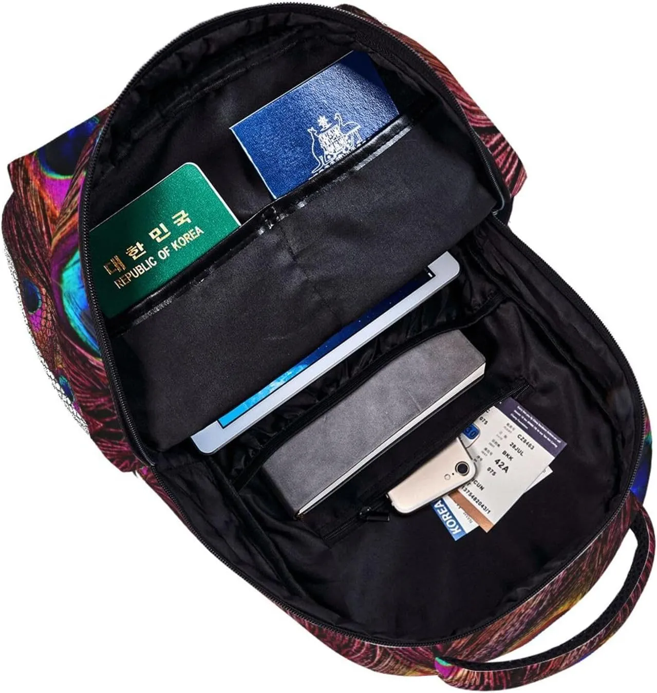 Purple Peacock Tail Feathers Casual Backpack Travel Laptop Backpacks Lightweight Daypack Large Capacity Rucksack Notebook Bags Business Work Bag for Yoga Beach Hiking