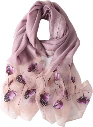 Purple Silk Scarf and Shawl - Elegant Embroidered scarves for Women Floral Pashmina shawls and wraps for weddings