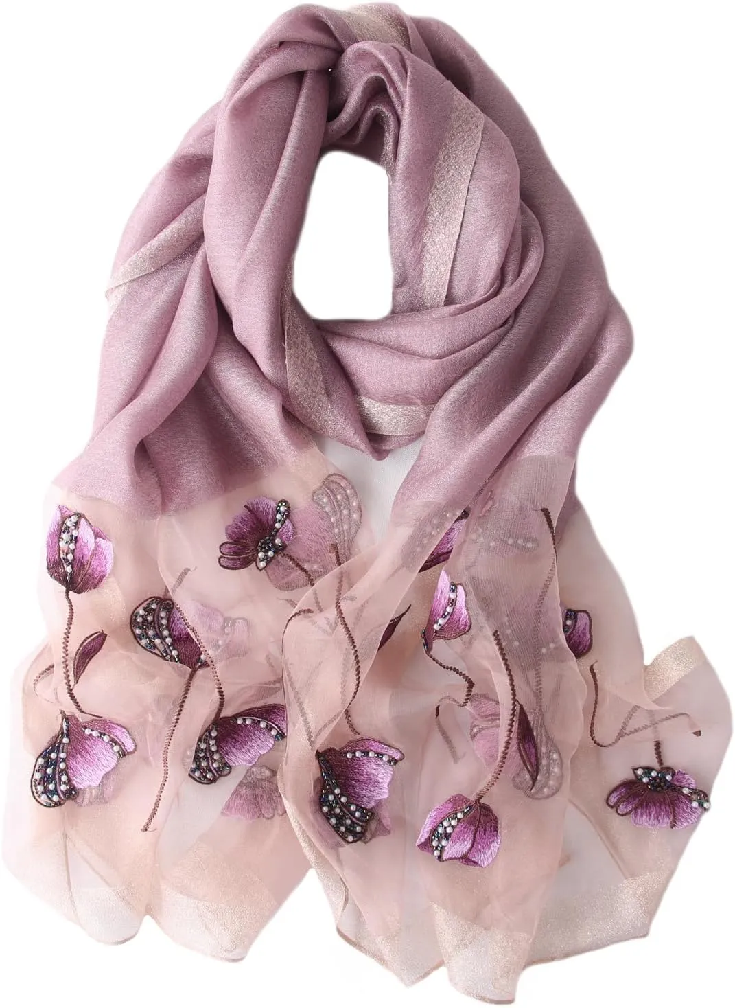 Purple Silk Scarf and Shawl - Elegant Embroidered scarves for Women Floral Pashmina shawls and wraps for weddings