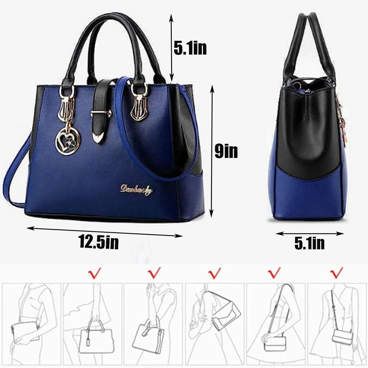 Purses and Handbags for Women Tote Shoulder Crossbody Bags PU Leather Top Handle Satchel with Long Strap Detachable