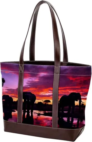 Purses for Women,Tote Bag for Women,Handbags for Women,African Sunset Grassland Elephant