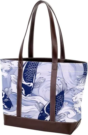 Purses for Women,Tote Bag for Women,Handbags for Women,Blue Fish Luck Koi
