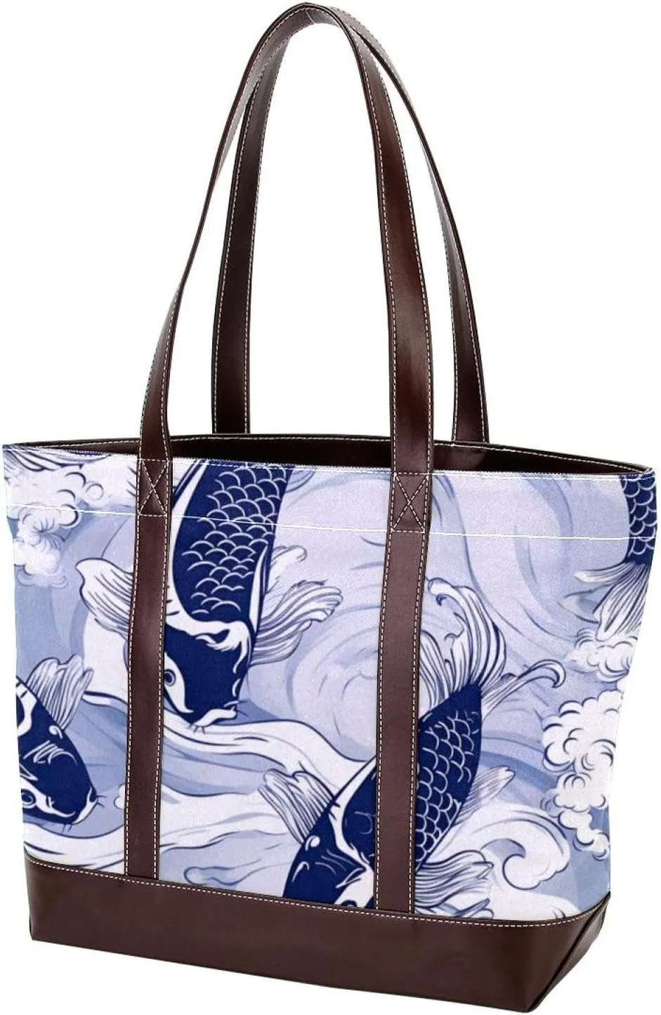 Purses for Women,Tote Bag for Women,Handbags for Women,Blue Fish Luck Koi