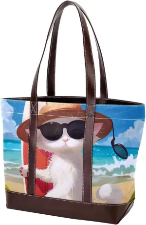 Purses for Women,Tote Bag for Women,Handbags for Women,Cat Enjoy Beach