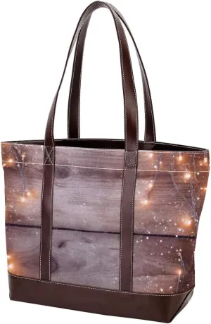 Purses for Women,Tote Bag for Women,Handbags for Women,Christmas Lights Decoration Wood Planks