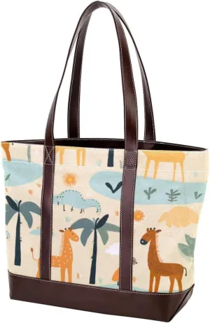 Purses for Women,Tote Bag for Women,Handbags for Women,Deer Lion Tree Rhinoceros