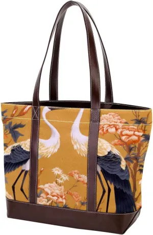 Purses for Women,Tote Bag for Women,Handbags for Women,Flower Plant Leaf Crane