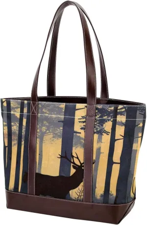 Purses for Women,Tote Bag for Women,Handbags for Women,Forest Deer Elk Reindeer