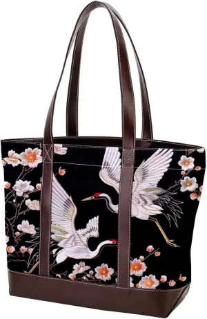 Purses for Women,Tote Bag for Women,Handbags for Women,White Crane and Flower