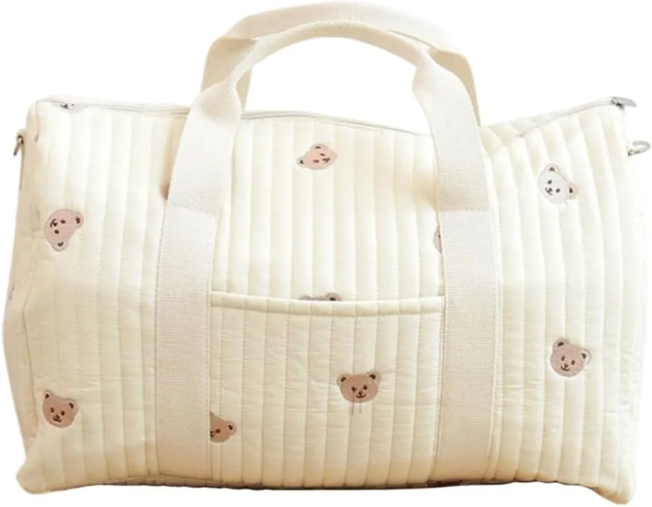 Quilted Duffle Bag For Women Cute Weekender Bag Floral Travel Bag Cotton Diaper Tote Bag