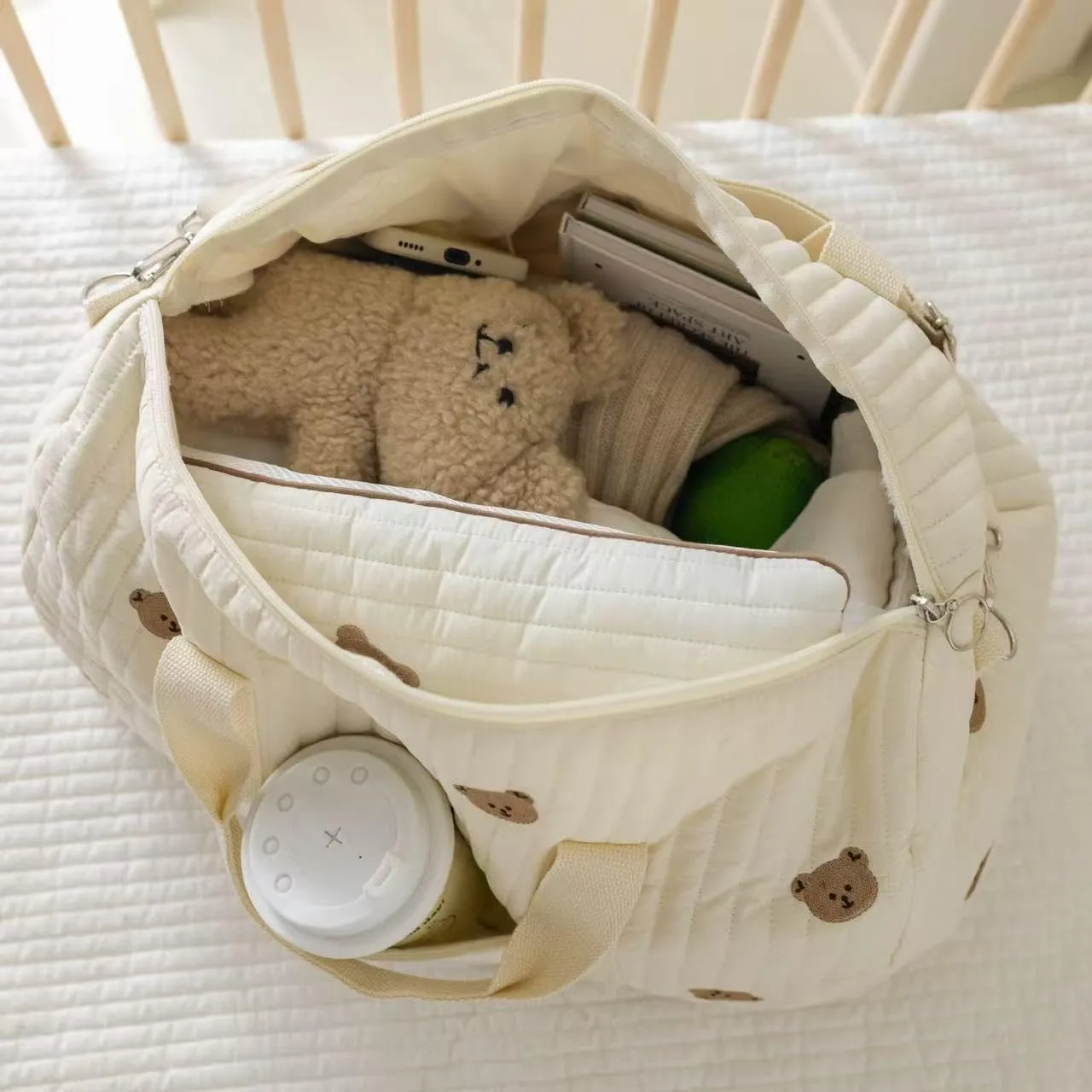 Quilted Duffle Bag For Women Cute Weekender Bag Floral Travel Bag Cotton Diaper Tote Bag