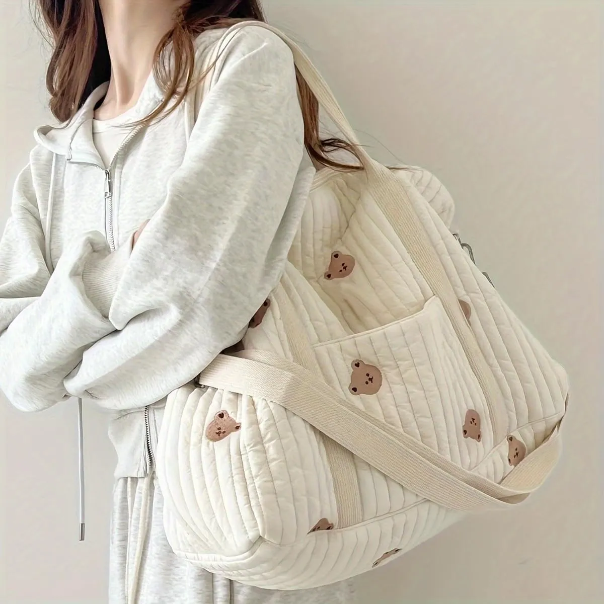 Quilted Duffle Bag For Women Cute Weekender Bag Floral Travel Bag Cotton Diaper Tote Bag