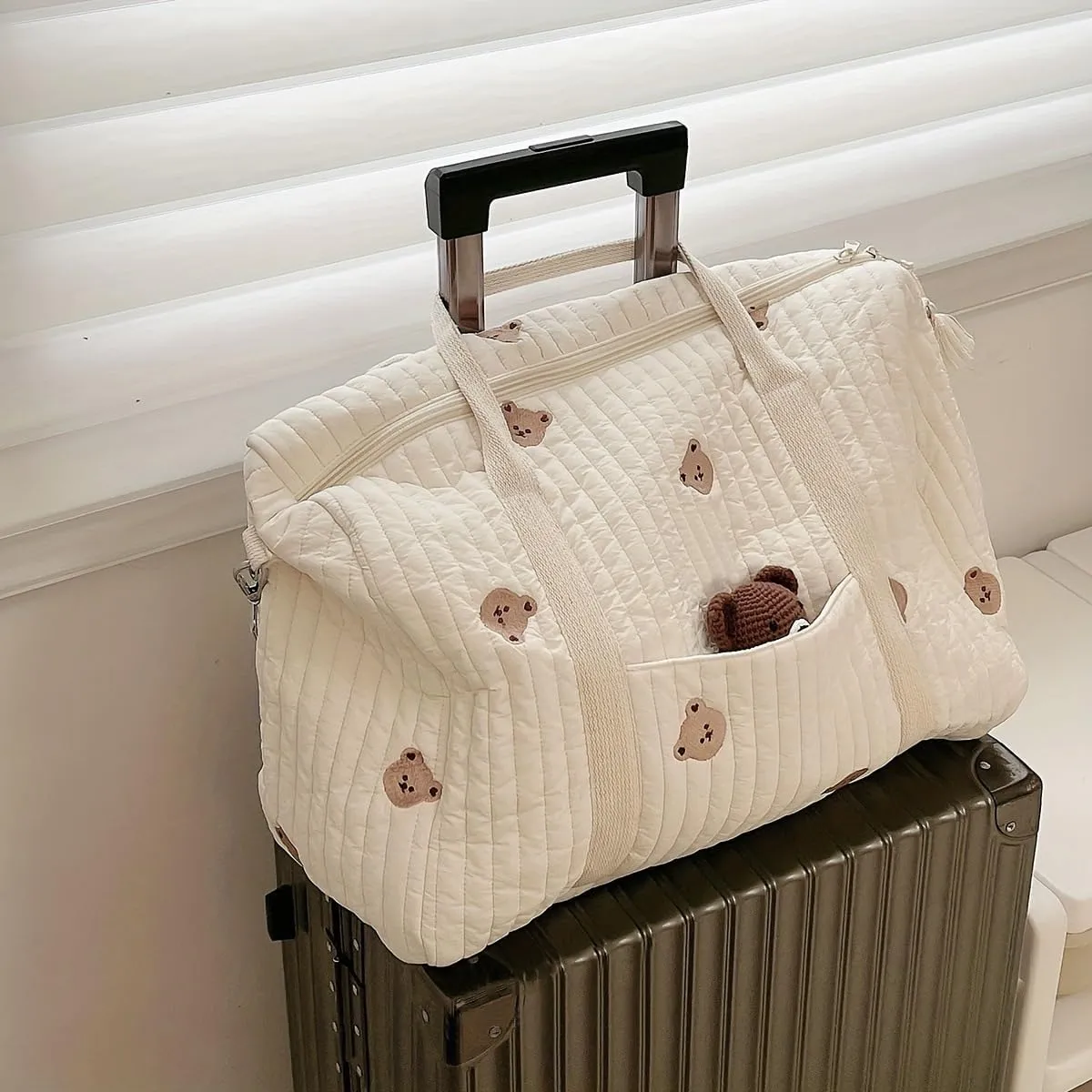 Quilted Duffle Bag For Women Cute Weekender Bag Floral Travel Bag Cotton Diaper Tote Bag