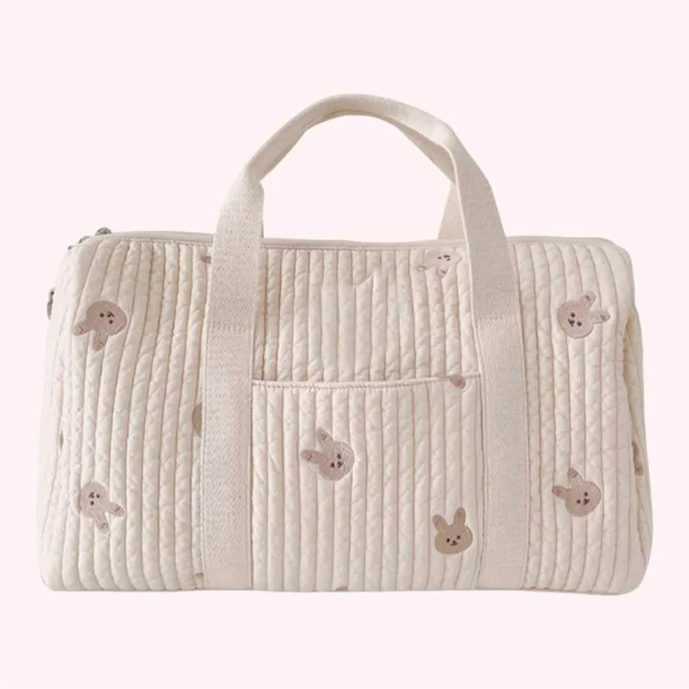 Quilted Travel Duffle Bag for Women Diaper Bag Embroidered Nappy Organizer Cute Cartoon Messenger Bag with Zipper M