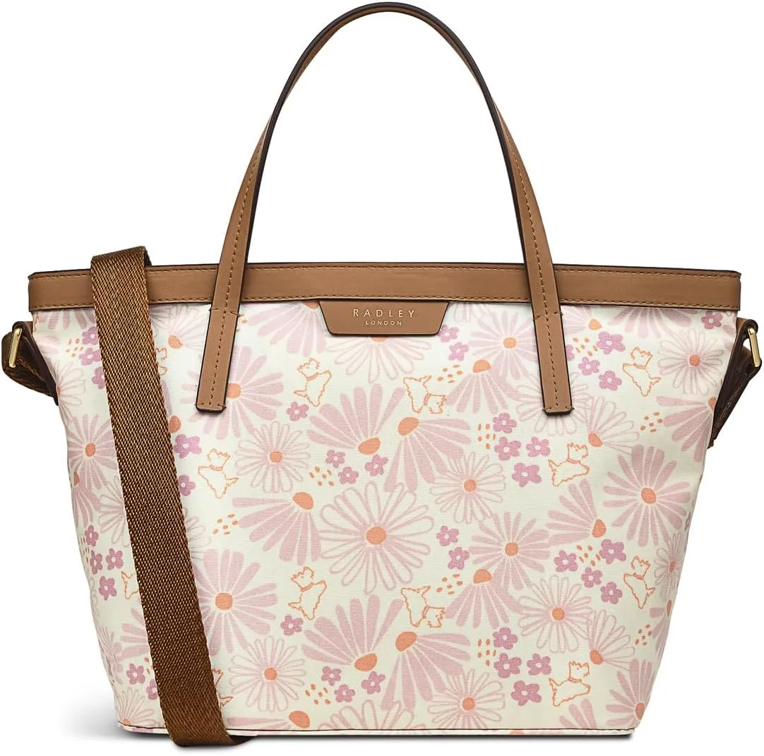 RADLEY London Blooms Responsible Women's Medium Recycled Fabric Ziptop Satchel Bag, Chalk