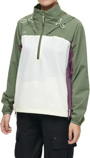 Ralph Lauren RLX Golf Women's Color-Blocked Taffeta Packable Anorak Jacket, Green/Off White, MEDIUM