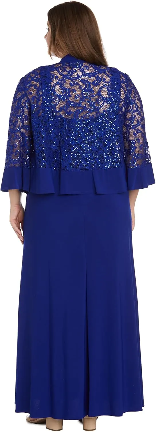 R&M Richards Women's 2 Piece Lace Mother of The Bride Dress and Shrug Set