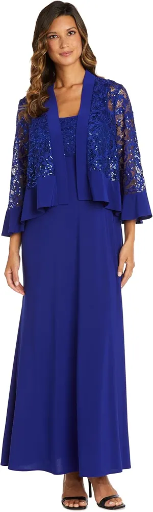 R&M Richards Women's 2 Piece Lace Mother of The Bride Dress and Shrug Set