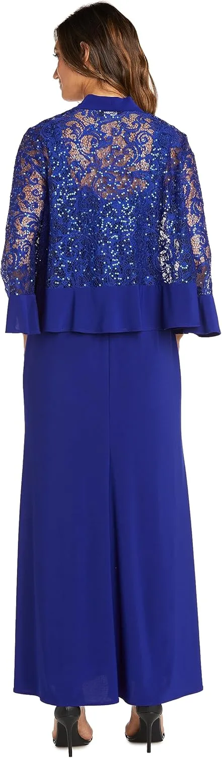R&M Richards Women's 2 Piece Lace Mother of The Bride Dress and Shrug Set