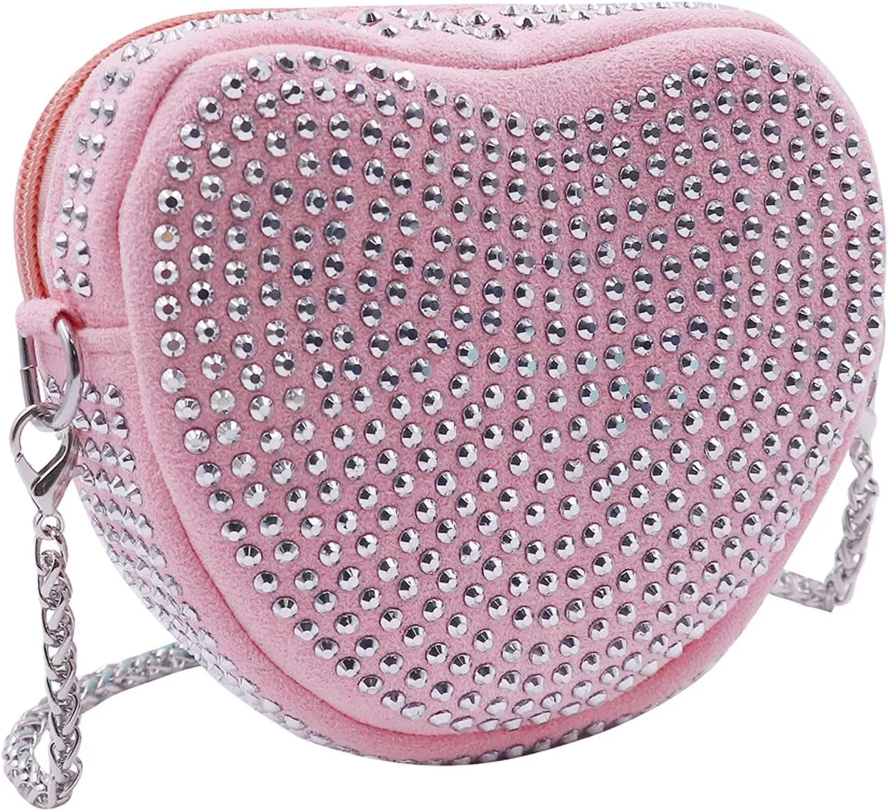 RARITYUS Cute Heart Shaped Purse Bling Rhinestone Crossbody for Women Girls Wallet Shoulder Bag with Chain Strap