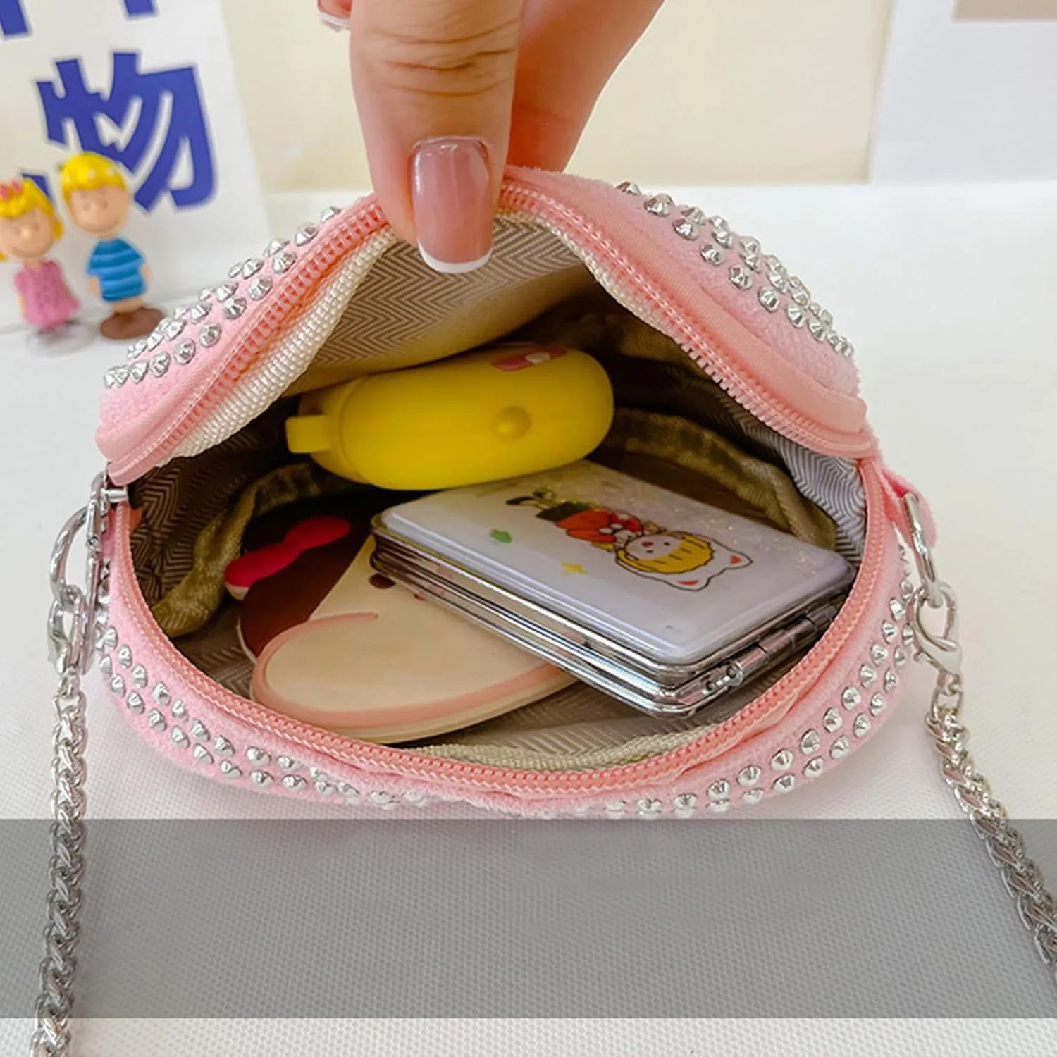 RARITYUS Cute Heart Shaped Purse Bling Rhinestone Crossbody for Women Girls Wallet Shoulder Bag with Chain Strap
