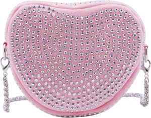 RARITYUS Cute Heart Shaped Purse Bling Rhinestone Crossbody for Women Girls Wallet Shoulder Bag with Chain Strap