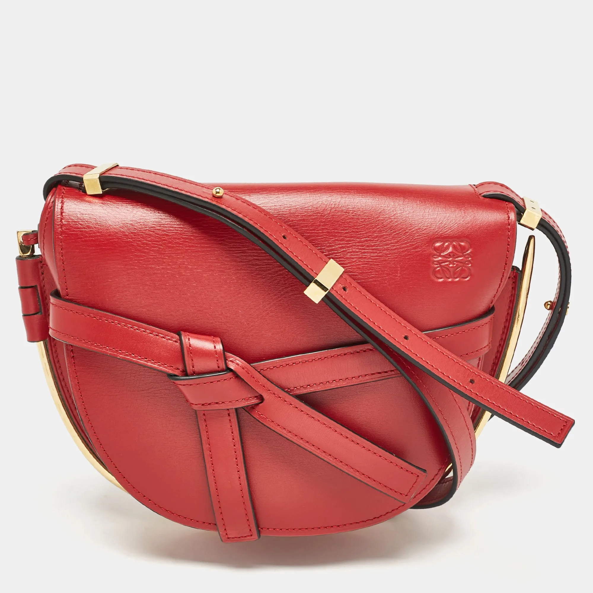 Red Leather Metal Gate Shoulder Bag