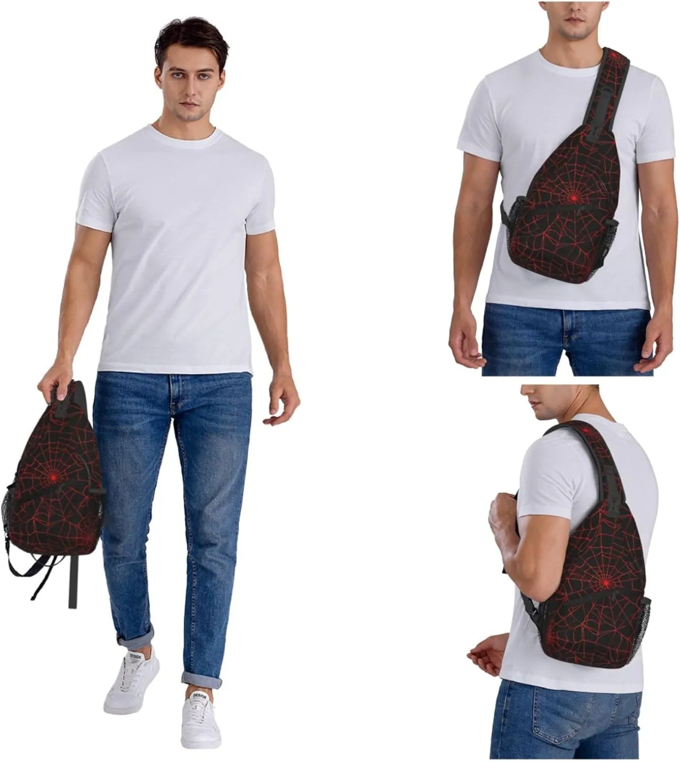 Red Spider Web Sling Backpack Crossbody Bag, Chest Bag Daypack for Outdoors Hiking Traveling