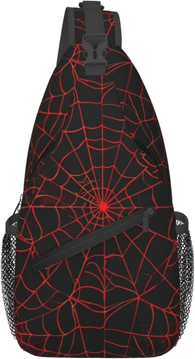 Red Spider Web Sling Backpack Crossbody Bag, Chest Bag Daypack for Outdoors Hiking Traveling