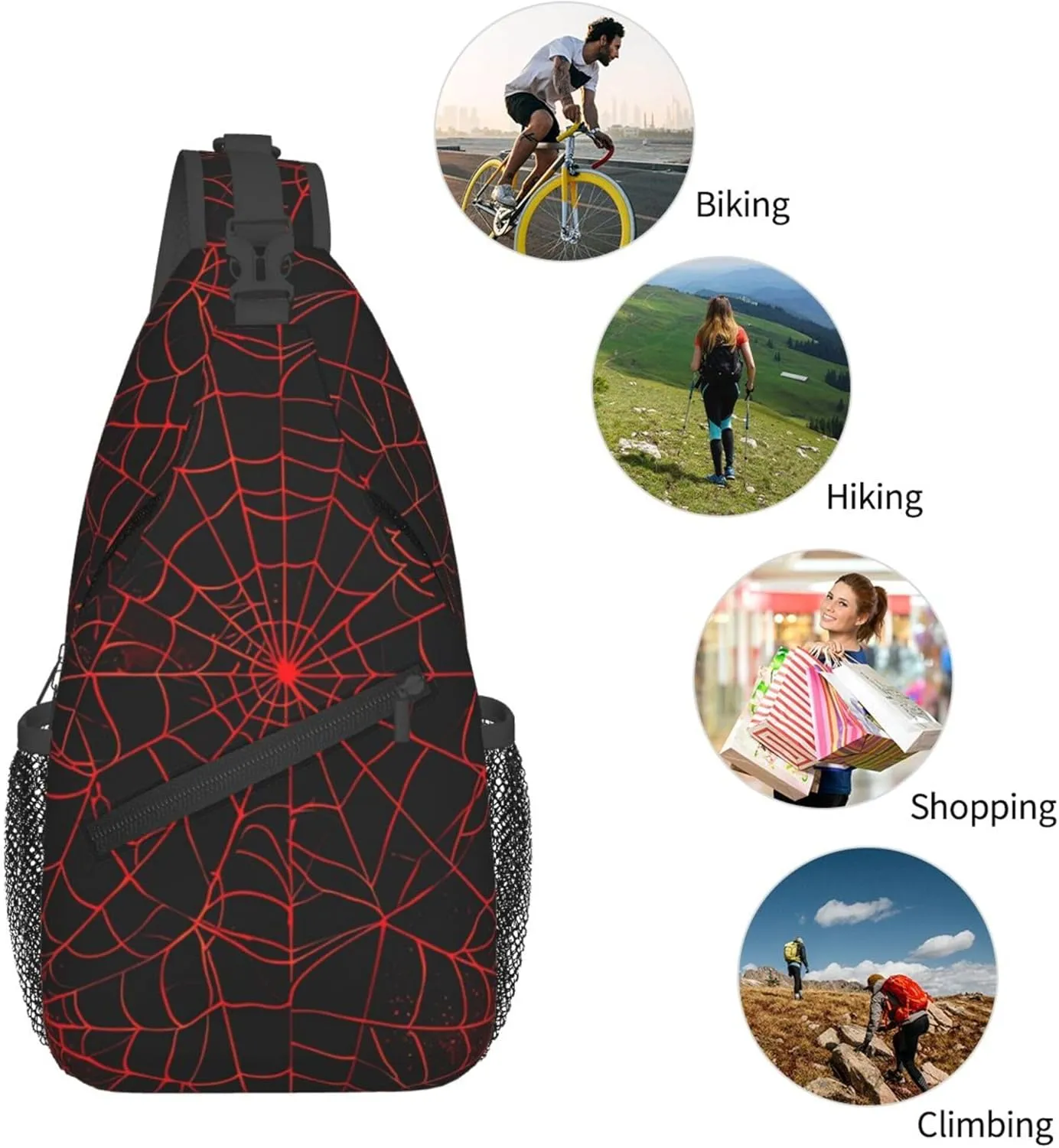 Red Spider Web Sling Backpack Crossbody Bag, Chest Bag Daypack for Outdoors Hiking Traveling