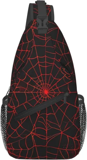 Red Spider Web Sling Backpack Crossbody Bag, Chest Bag Daypack for Outdoors Hiking Traveling