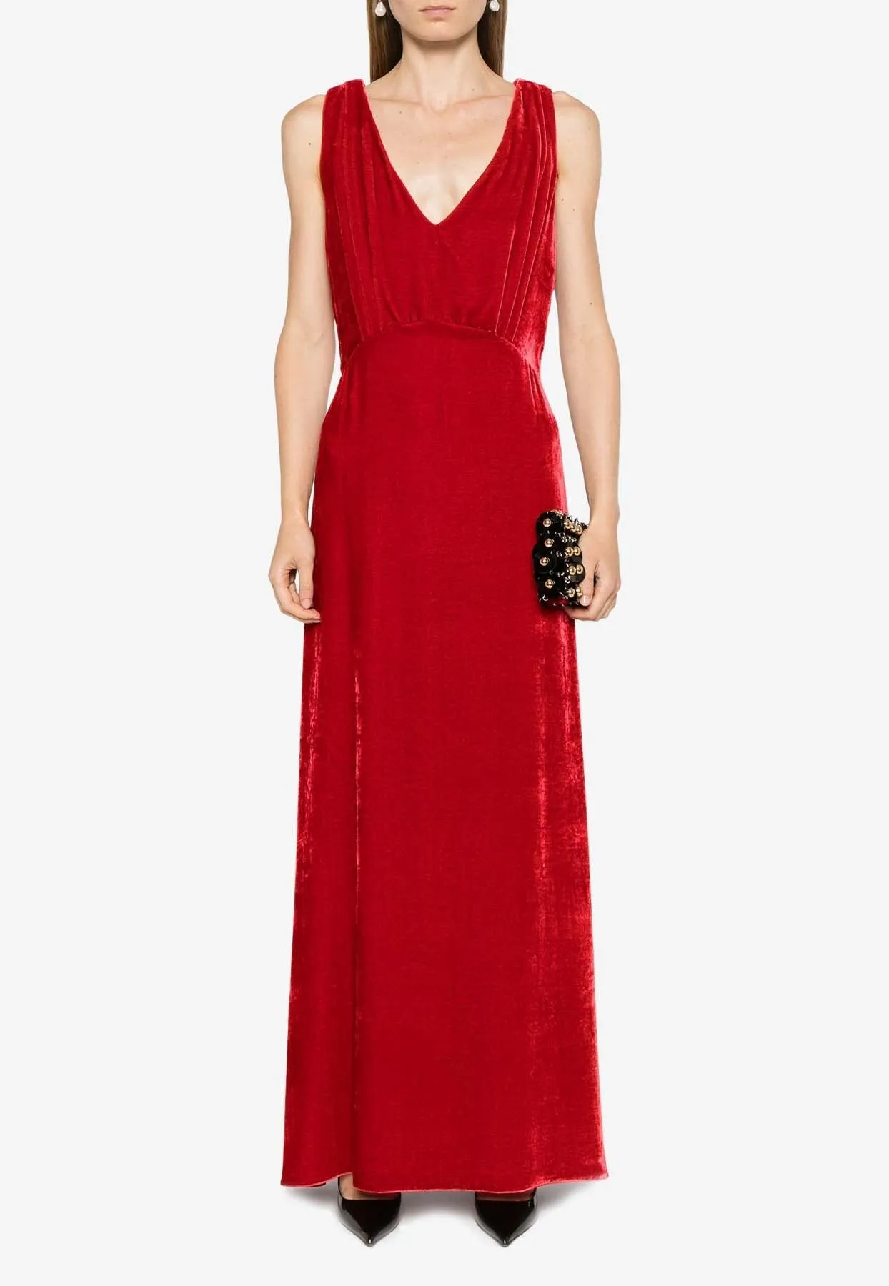 Relur Maxi V-neck Velvet Dress