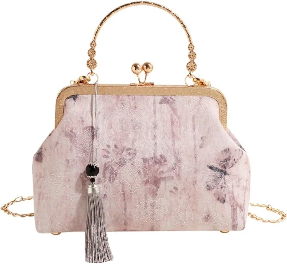Retro Shoulder Chain Bag Chinese Style Butterfly Embroidered Jacquard Women's Evening Bags Hanfu Bag Wrist Bag