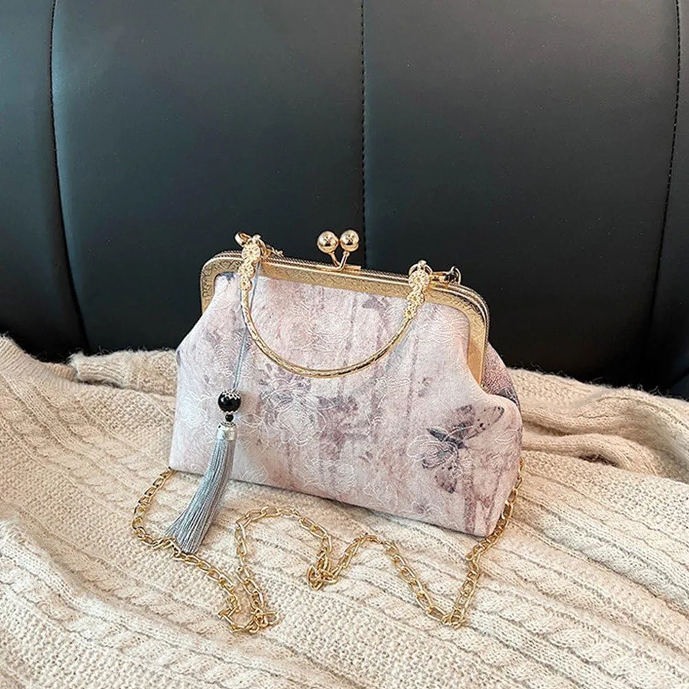 Retro Shoulder Chain Bag Chinese Style Butterfly Embroidered Jacquard Women's Evening Bags Hanfu Bag Wrist Bag