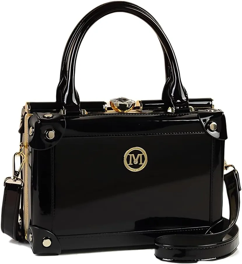 Rhinestone Buckle Evening Bag for Women Top Handle Satchel Handbags Leather Purses Hard Square Box Shoulder Crossbody Bags