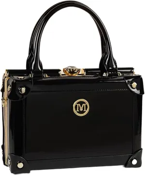Rhinestone Buckle Evening Bag for Women Top Handle Satchel Handbags Leather Purses Hard Square Box Shoulder Crossbody Bags