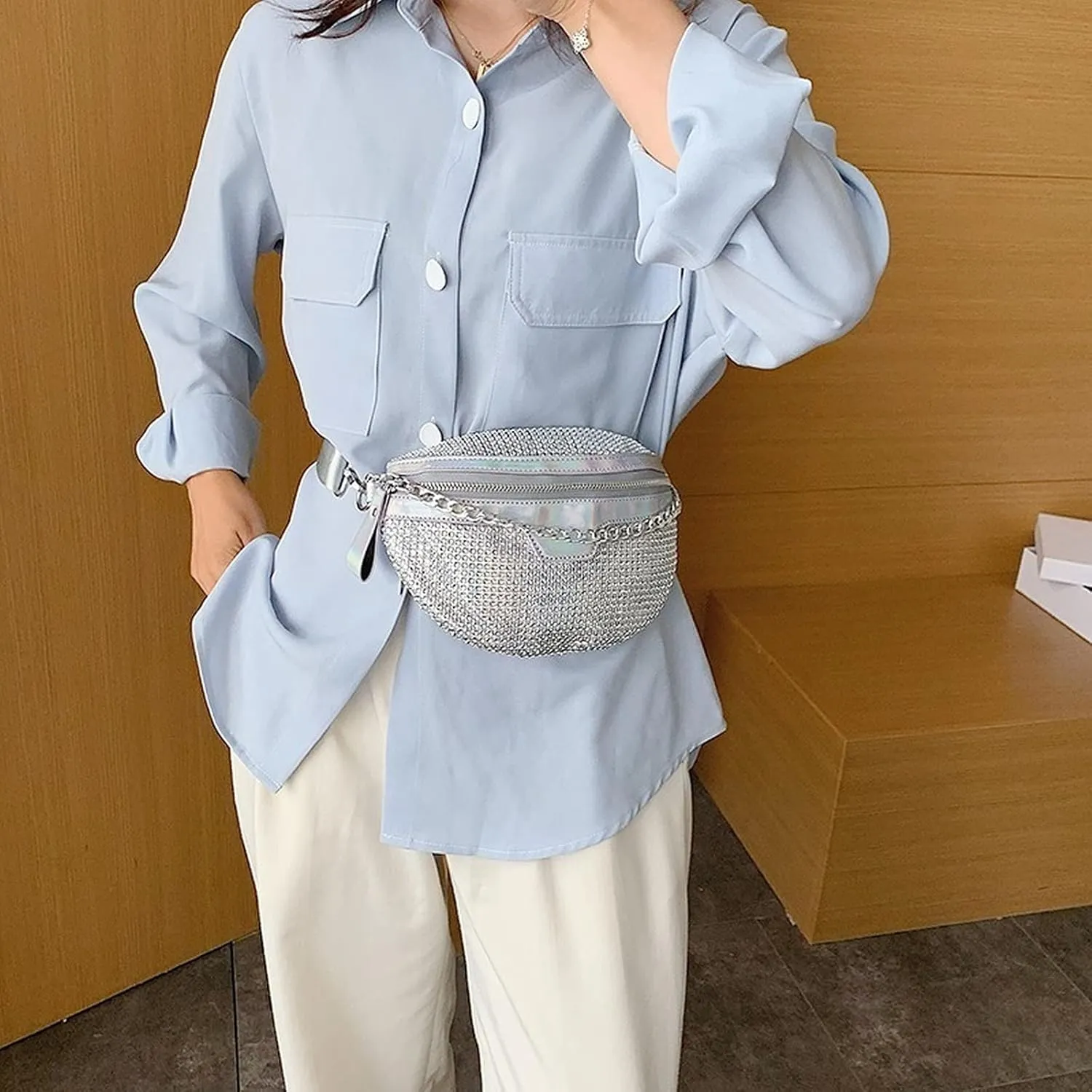 Rhinestone Chest Bag For Women Fanny Packs Belt Bags Crossbody Bags Waist Pouch Purse for Lady Party Outdoor Traveling Beach