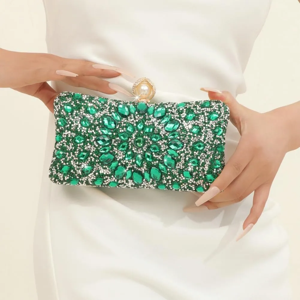 Rhinestone Clutch Purses for Women Sparkly Evening Bags Luxury Crystal Round Pearl Clasp Handbag Diamond Handbags 2025