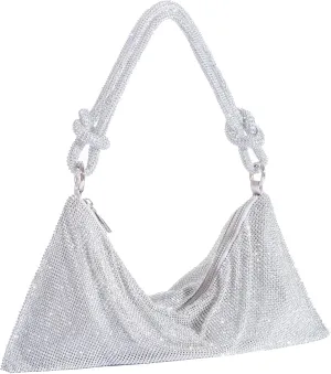 Rhinestone Purse Sparkly Evening Bag Silver Glitter Purse for Women Upgrade Evening Prom Rhinestone Handbag Hobo Bag