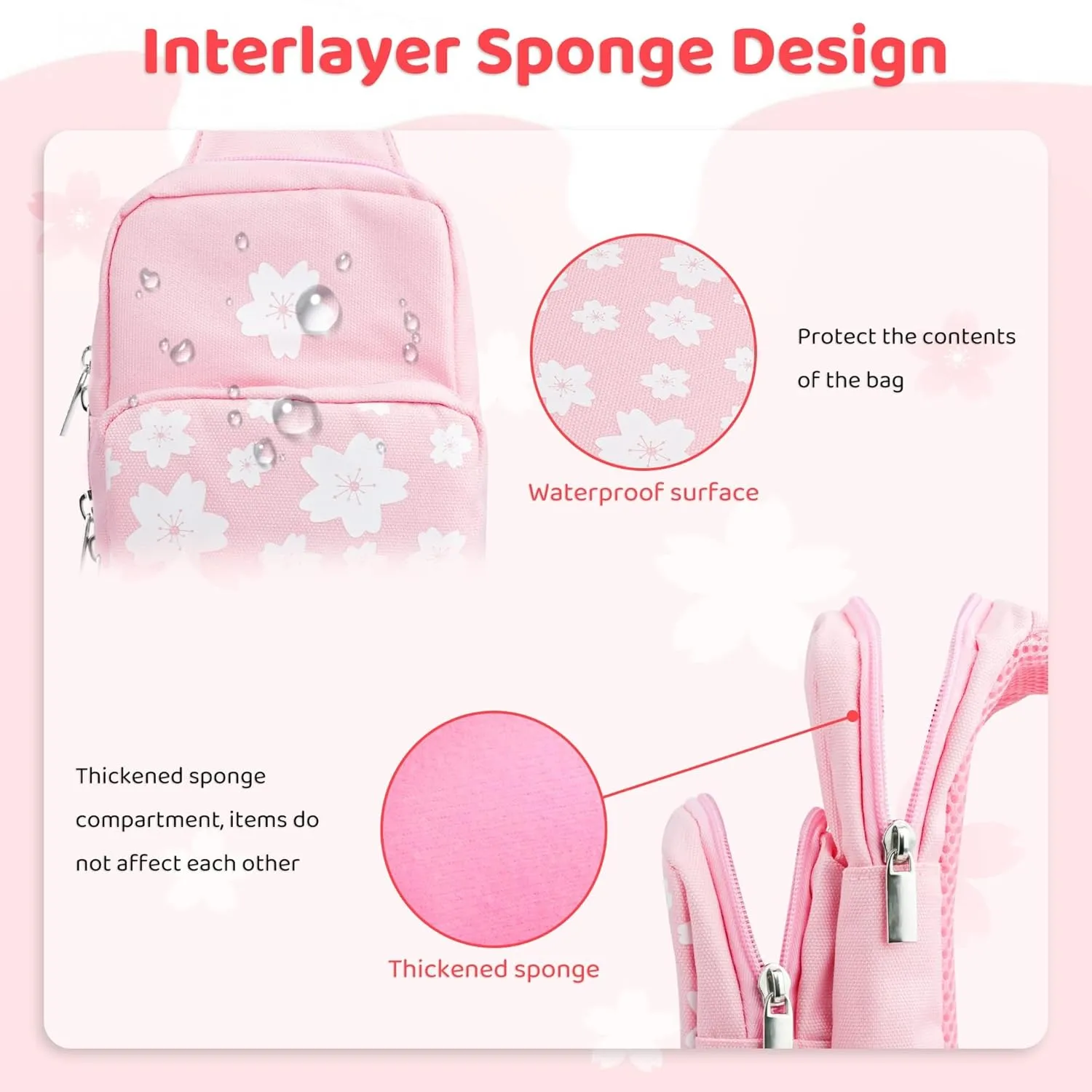 RHOTALL Pink Travel Bag for Nintendo Switch/Lite/OLED,Large Capacity Portable Carrying Case Compatible for Chest Shoulder Accessories Storage Backpack with12 Slots Game Case,Thumb Grip Caps-Sakura