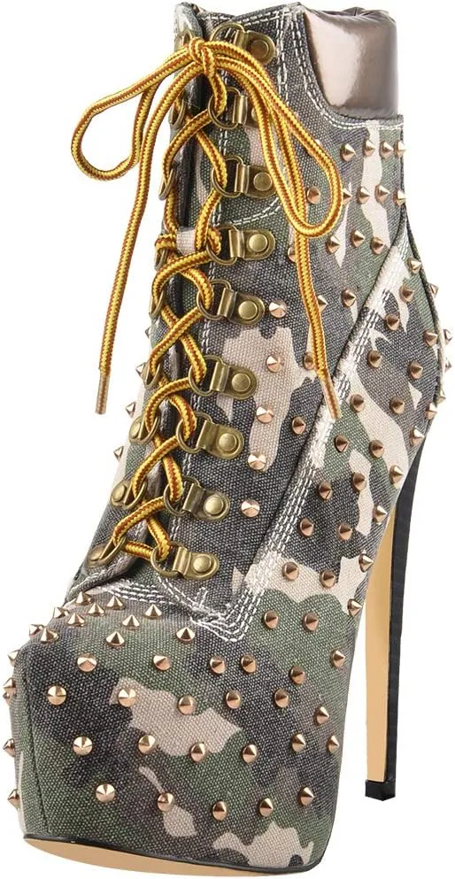 Richealnana Women's Platform Lace Up Stiletto Heel Ankle Boots