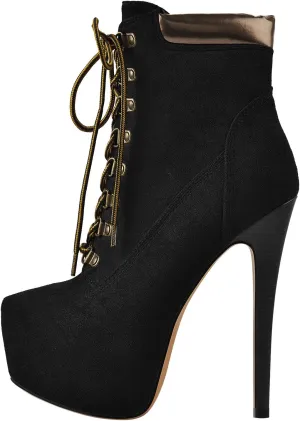 Richealnana Women's Platform Lace Up Stiletto Heel Ankle Boots