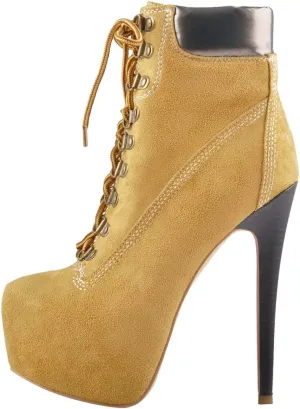 Richealnana Women's Platform Lace Up Stiletto Heel Ankle Boots