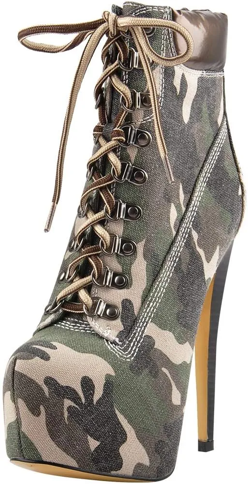 Richealnana Women's Platform Lace Up Stiletto Heel Ankle Boots