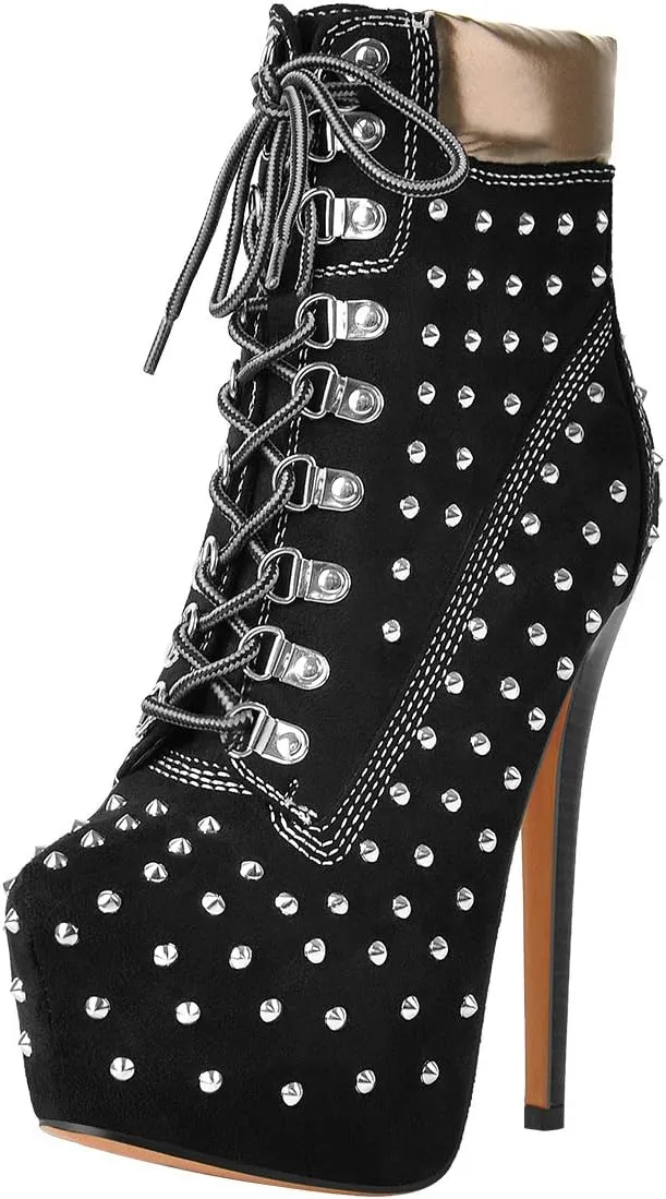 Richealnana Women's Platform Lace Up Stiletto Heel Ankle Boots