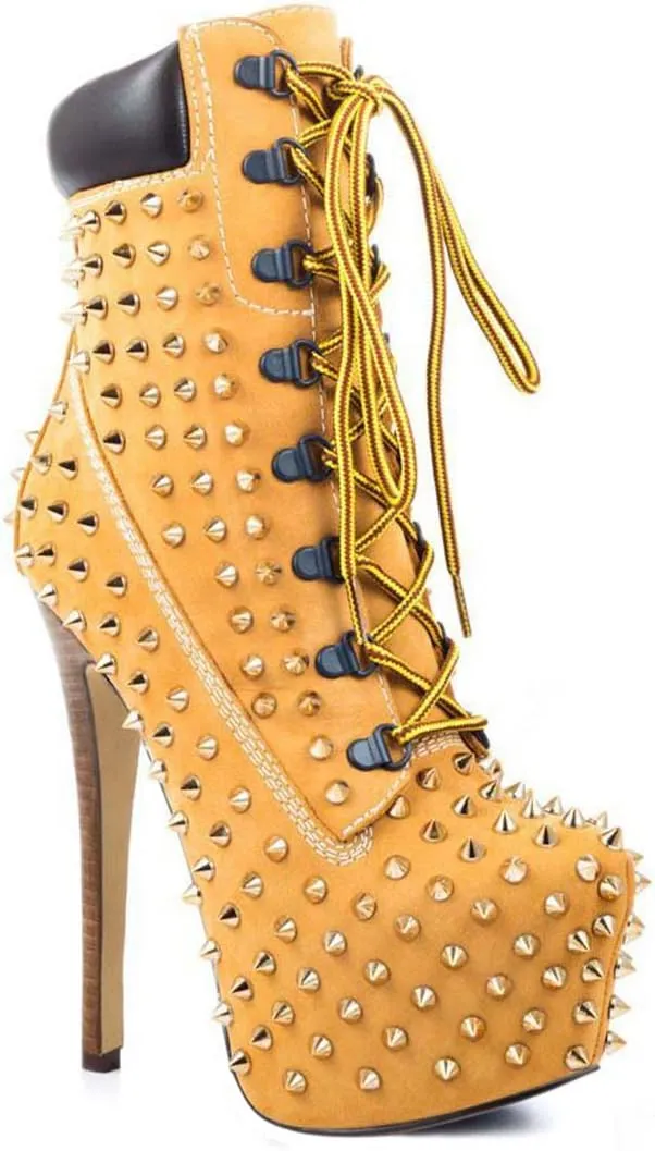 Richealnana Women's Platform Lace Up Stiletto Heel Ankle Boots