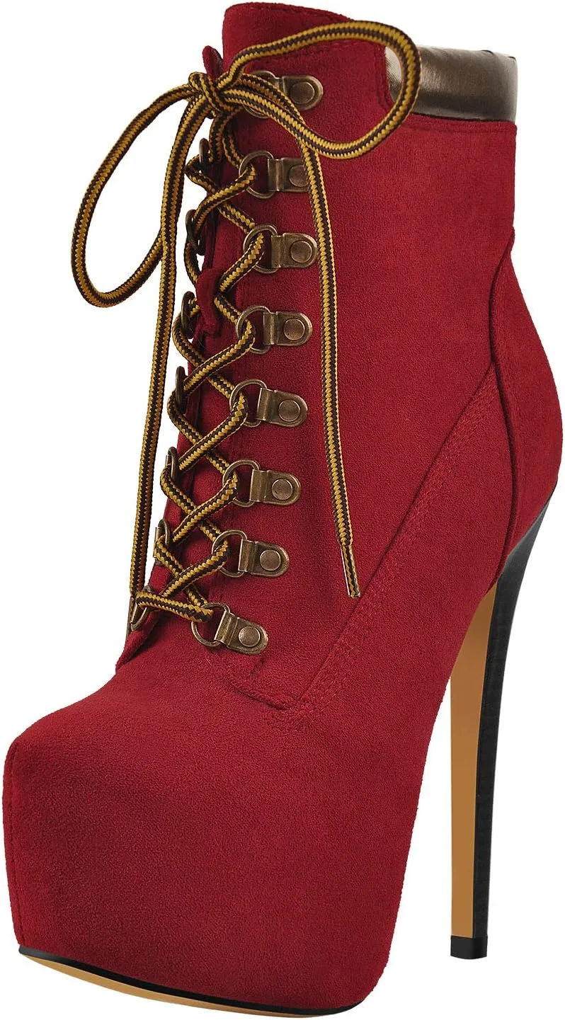 Richealnana Women's Platform Lace Up Stiletto Heel Ankle Boots