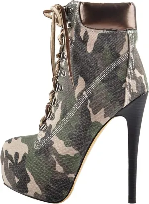 Richealnana Women's Platform Lace Up Stiletto Heel Ankle Boots