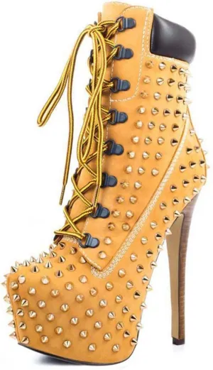 Richealnana Women's Platform Lace Up Stiletto Heel Ankle Boots